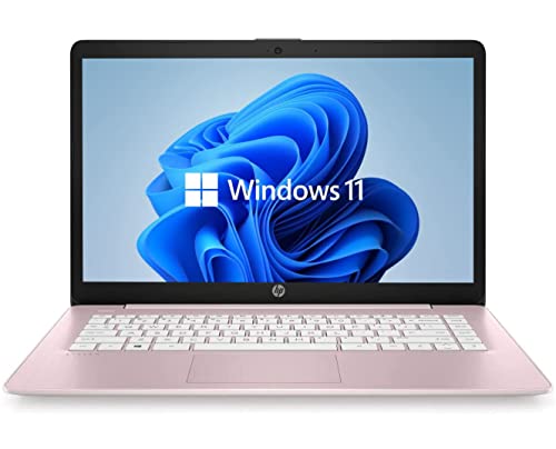 HP Laptop HD de 14 pulgadas, Windows 11, procesador Intel Celeron de doble núcleo hasta 2.60 GHz, 4 GB de RAM, 64 GB SSD, cámara web, rosa Dale (renovado) (rosa intenso)