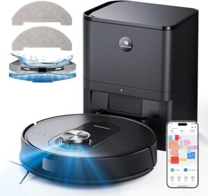 Proscenic Q8 Max Robot Aspirateur Laveur 4200Pa avec Station, Nettoyage Automatique, Navigation Lidar 360° avec Cartographie, 200 min, Convient aux Poils d'animaux, Tapis et...